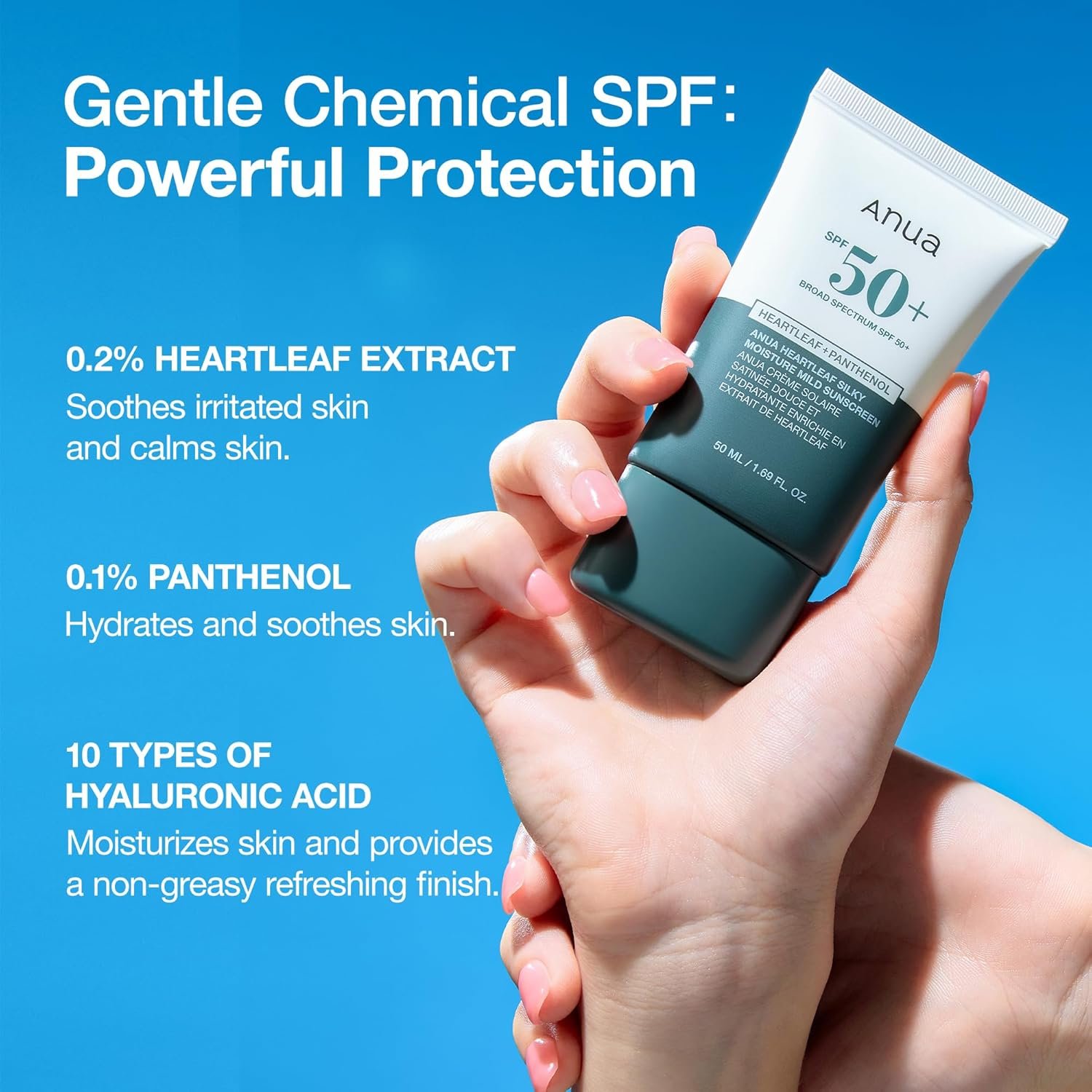 Anua Heartleaf Silky Moisture Mild Sunscreen, Broad Spectrum SPF 50+ with Moisturizing Formula, Lightweight Korean Sunscreen, Natural finish, Vegan, korean skin care 50ml / 1.69 fl. oz. - Image 5