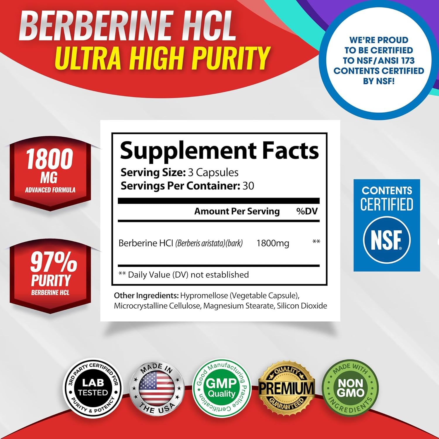 Toplux Berberine Supplement 1800mg - Berberine HCL 97% Tested Ultra High Purity Premium Berberine Extract to Support Overall Health, High Potency Berberine Plus Non-GMO Vegan Men Women, 90 Capsules - Image 4