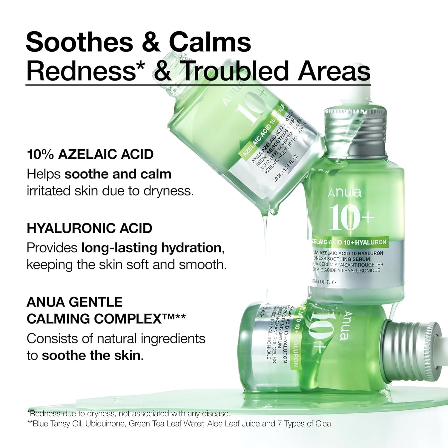 Anua Azelaic Acid 10 Hyaluron Redness Soothing Serum, Facial Serum for Troubled & Sensitive Skin, Breakouts, Hyaluronic Acid, Niacinamide, Spot Care, Natural Color, Korean Skincare (30ml/ 1.01 fl oz.) - Image 3