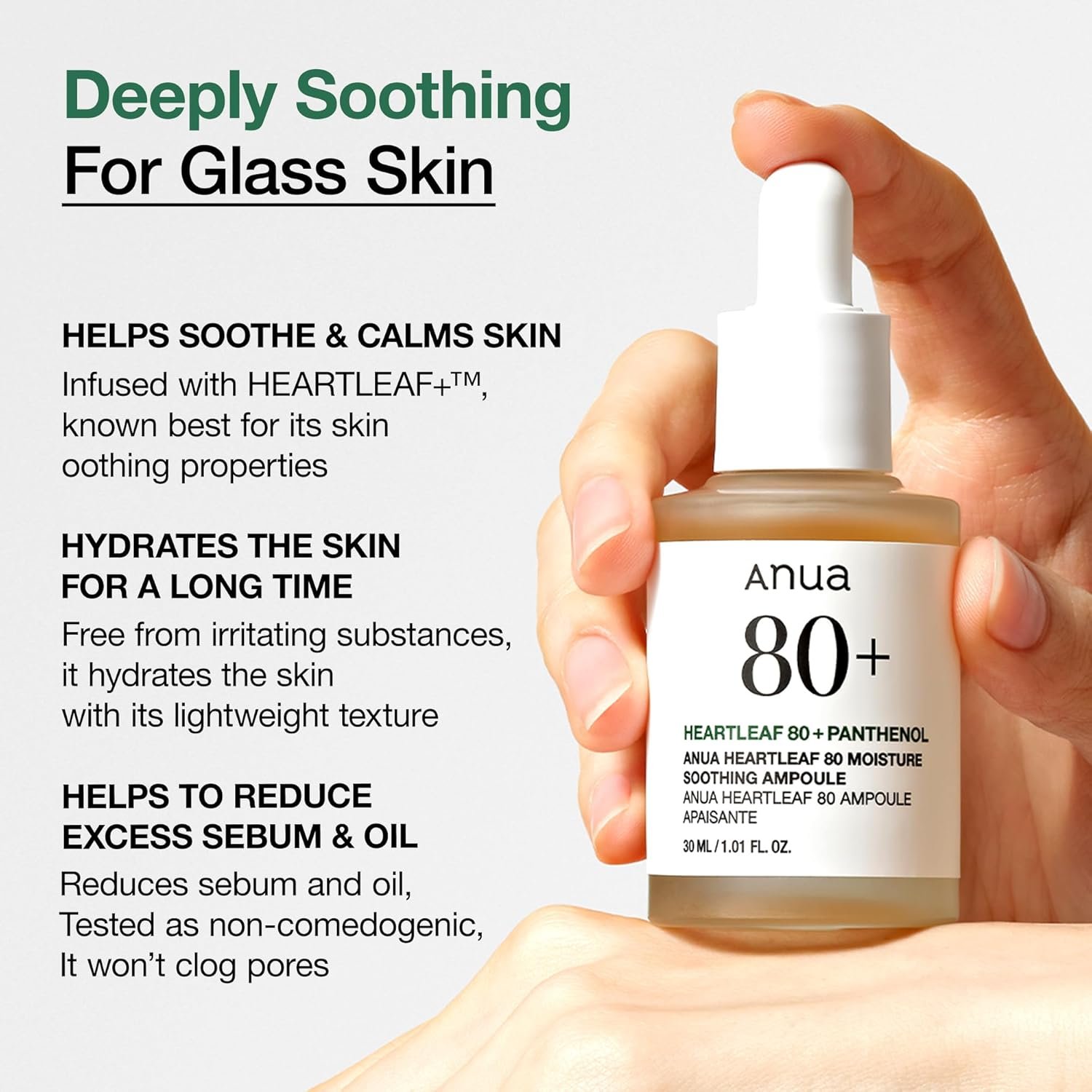 Anua Heartleaf 80 Soothing Ampoule, Hydration Facial Serum for Glass Skin, Panthenol, Hyaluronic Acid, Non-Greasy, Gentle Formula, Lightweight Essence, Vegan, Korean Skin Care, 30ml/1.01 fl.oz - Image 5