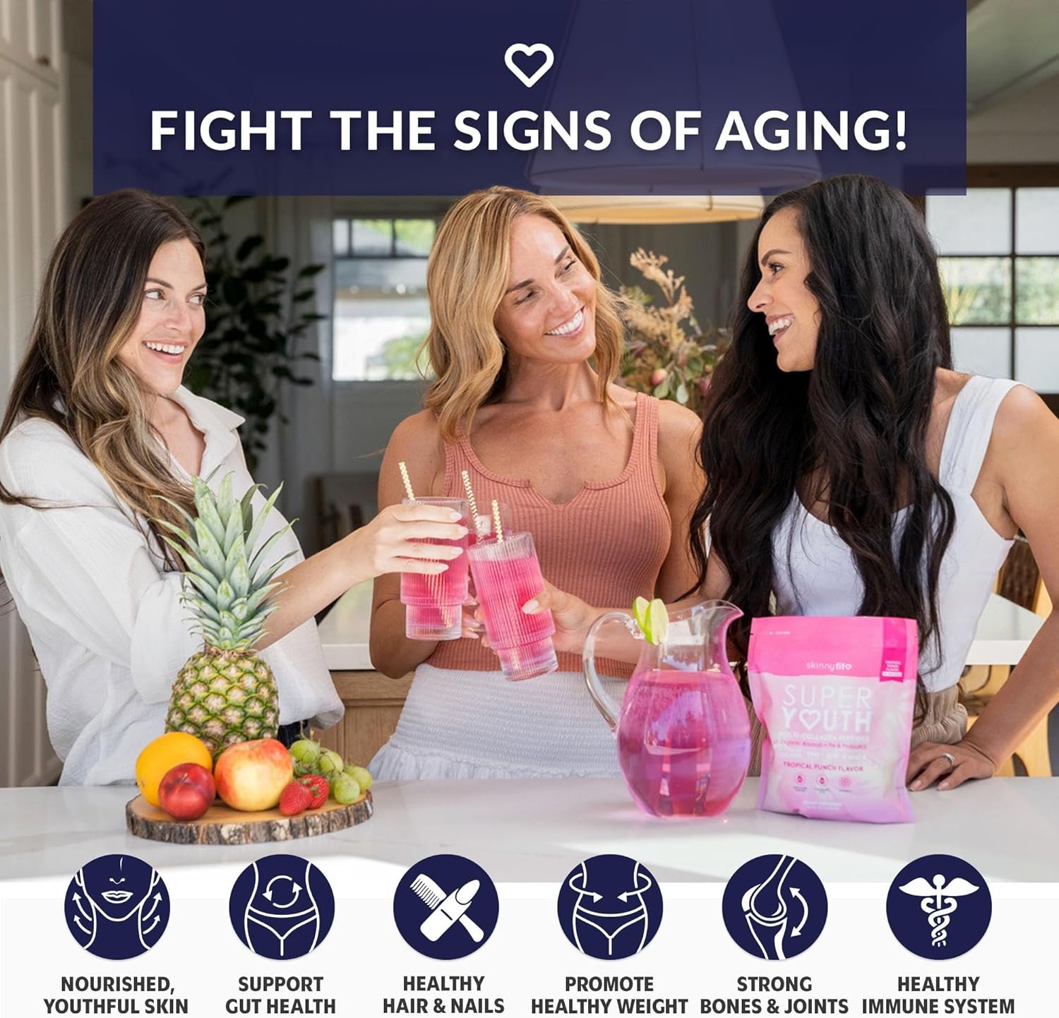 SkinnyFit - Super Youth Collagen for Women - Multi Collagen Peptides Powder - Probiotics, Fiber, Hyaluronic Acid - Non GMO, Gluten Free, Sugar Free - Beauty & Self Care - Tropical Punch (28 Servings) - Image 4