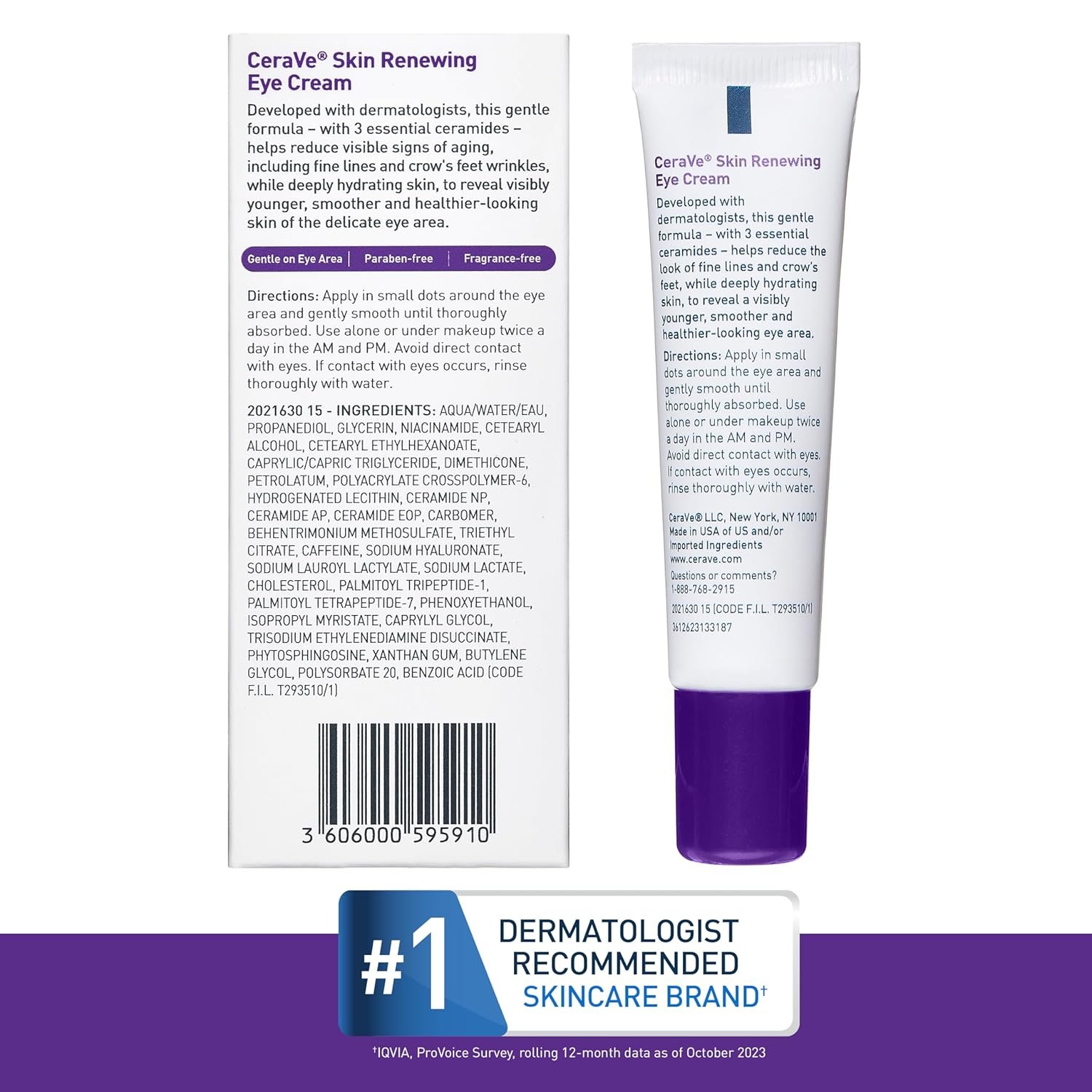 CeraVe Skin Renewing Eye Cream For Wrinkles, Under Eye Cream With Peptides + Caffeine + Niacinamide, For Wrinkles & Crows Feet, Paraben Free & Opthalmologist Tested - Image 2