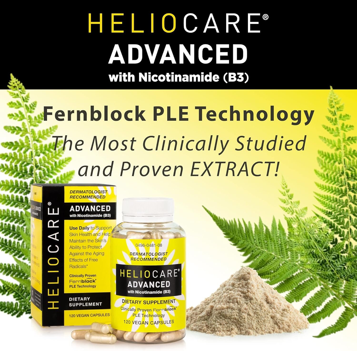 Heliocare Advanced Niacin B3 Supplement: Fernblock PLE Extract 240mg Per Serving - Supports Skin Cell Health W/Antioxidant Rich Vitamin B3 Niacin 500 mg - 120 Vegan Capsules - Image 3