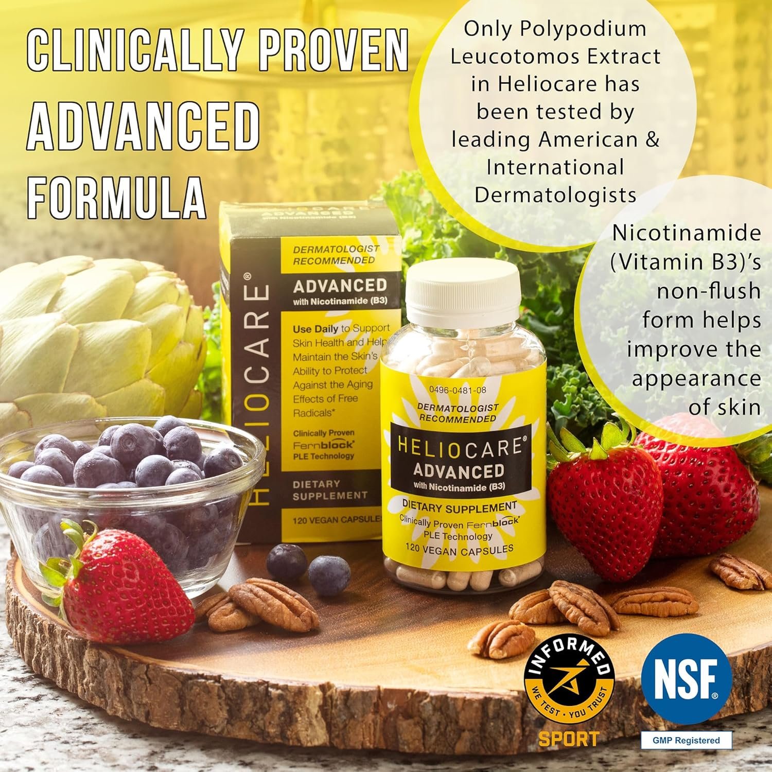 Heliocare Advanced Niacin B3 Supplement: Fernblock PLE Extract 240mg Per Serving - Supports Skin Cell Health W/Antioxidant Rich Vitamin B3 Niacin 500 mg - 120 Vegan Capsules - Image 5
