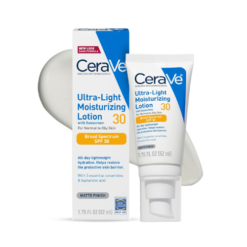 CeraVe Ultra-Light Moisturizing Lotion With SPF 30, Daily Face Moisturizer with SPF, Formulated with Hyaluronic Acid & Ceramides, Broad Spectrum SPF, Oil Free, Matte Finish, 1.7 Ounce