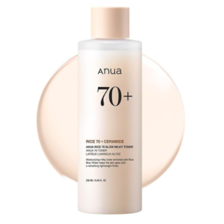 ANUA Rice 70 Glow Milky Toner, for Glass Skin, Rice Water, Niacinamide, Ceramides, Panthenol, Fragrance-Free, Non comedogenic, Fungal Acne Safe, Korean Skin Care, 250ml/8.45fl.oz.