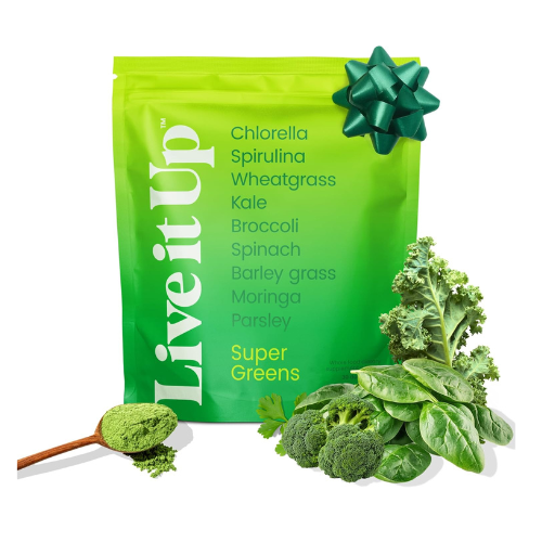 LIVE IT UP Super Greens Powder | All-Natural Plant-Based Superfood Blend with Probiotics & Digestive Enzymes | Supports Gut Health, Immunity, Energy, and Daily Wellness | No Added Sugar - 30 Servings