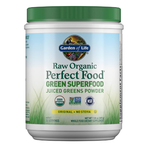 Garden of Life Raw Organic Perfect Food Green Superfood Juiced Greens Powder - Original Stevia-Free, 30 Servings, Non-GMO, Gluten Free Whole Food Dietary Supplement, Alkalize, Detoxify, Energize