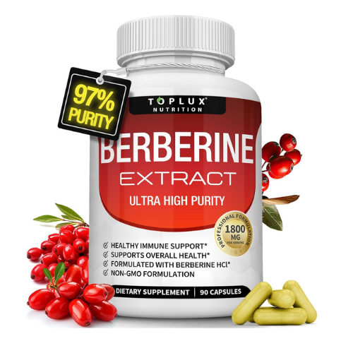 Toplux Berberine Supplement 1800mg - Berberine HCL 97% Tested Ultra High Purity Premium Berberine Extract to Support Overall Health, High Potency Berberine Plus Non-GMO Vegan Men Women, 90 Capsules