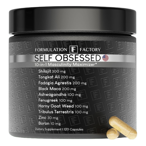 Formulation Factory Self Obsessed 10 in 1 Masculinity Maximizer Supplement, Shilajit for Men, Tongkat Ali, Ashwaganda, Fenugreek Muscle Growth, Energy, Drive, Strength, Recovery 2 Month (Pack of 1)