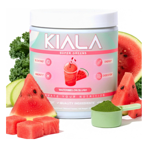 Kiala Nutrition Super Greens, Organic Greens Powder with Spirulina & Chlorella for Digestion, Gut Health, Immunity, Energy, Gluten Free, Vegan, Sugar Free, Spectra Blend, Watermelon Slush, 30 Servings