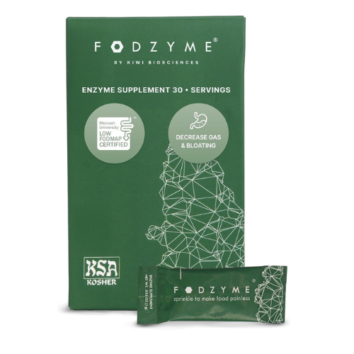 FODZYME® On-The-Go Digestive Enzymes for Gut Health, Relief for Bloating, Gas, Constipation, Diarrhea, Abdominal Pain, Low FODMAP, 30 Dose