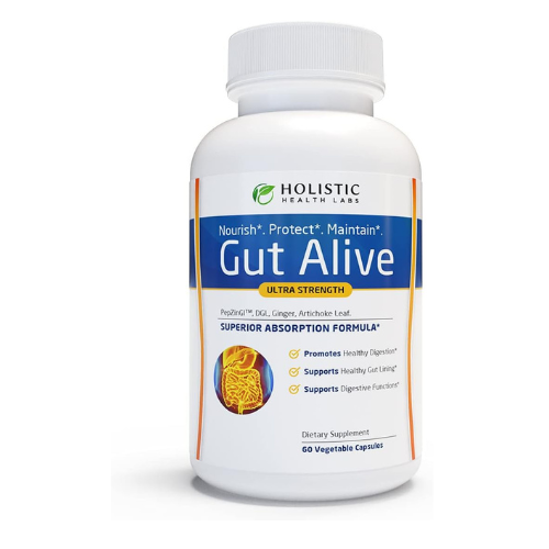 Gut Alive - All Natural Support to Fight IBS, Heartburn, Acid Indigestion, Acid Reflux, Bloating & Gas. Unique Formulation (60 Count (Pack of 1))