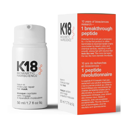 K18 Leave-In Molecular Hair Mask, Repairs Dry or Damaged Hair, Reverse Hair Damage from Bleach, Color, Chemical Services & Heat 50ml