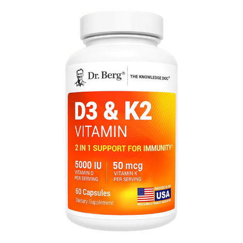 Dr. Berg Maximum Strength 2-in-1 Vitamin D3 K2 5000 IU | Naturally Derived D3 | 4X Lab-Tested & Verified | High Absorption Formula | K2 D3 Vitamin Supplement - 60 Capsules