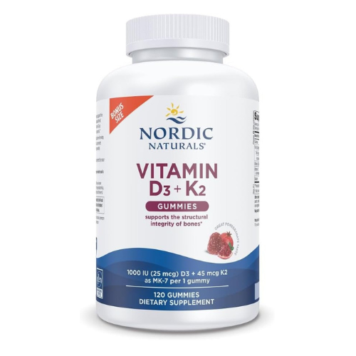 Nordic Naturals Vitamin D3 + K2 Gummies, Pomegranate - 120 Gummies - 1000 IU Vitamin D3 + 45 mcg K2- Great Taste - Bone Health, Promotes Healthy Muscle Function - Non-GMO - 120 Servings