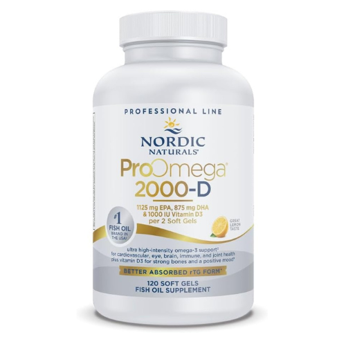 Nordic Naturals ProOmega 2000-D, Lemon Flavor - 120 Soft Gels - 2150 mg Omega-3 + 1000 IU D3 - Ultra High-Potency Fish Oil - EPA & DHA - Brain, Heart, & Immune Health - Non-GMO - 60 Servings