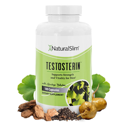 NaturalSlim Natural Testosterone Booster for Men - Male Enhancing Supplement with Ginkgo Biloba, L Arginine, Zinc, Vitamin B3, & Testofen for Energy, Muscle Builder & Metabolism - 180 Capsules