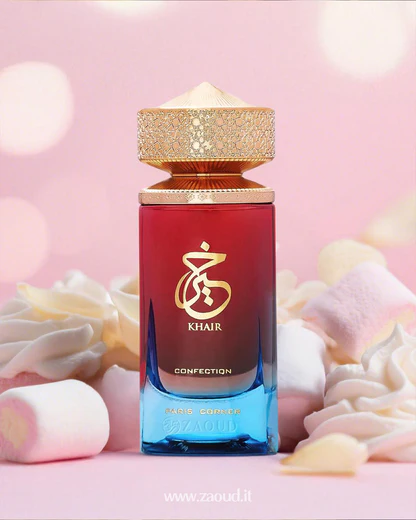 Khair Fragrance with Gradient Red and Blue Bottle, Gold Cap - Image 3