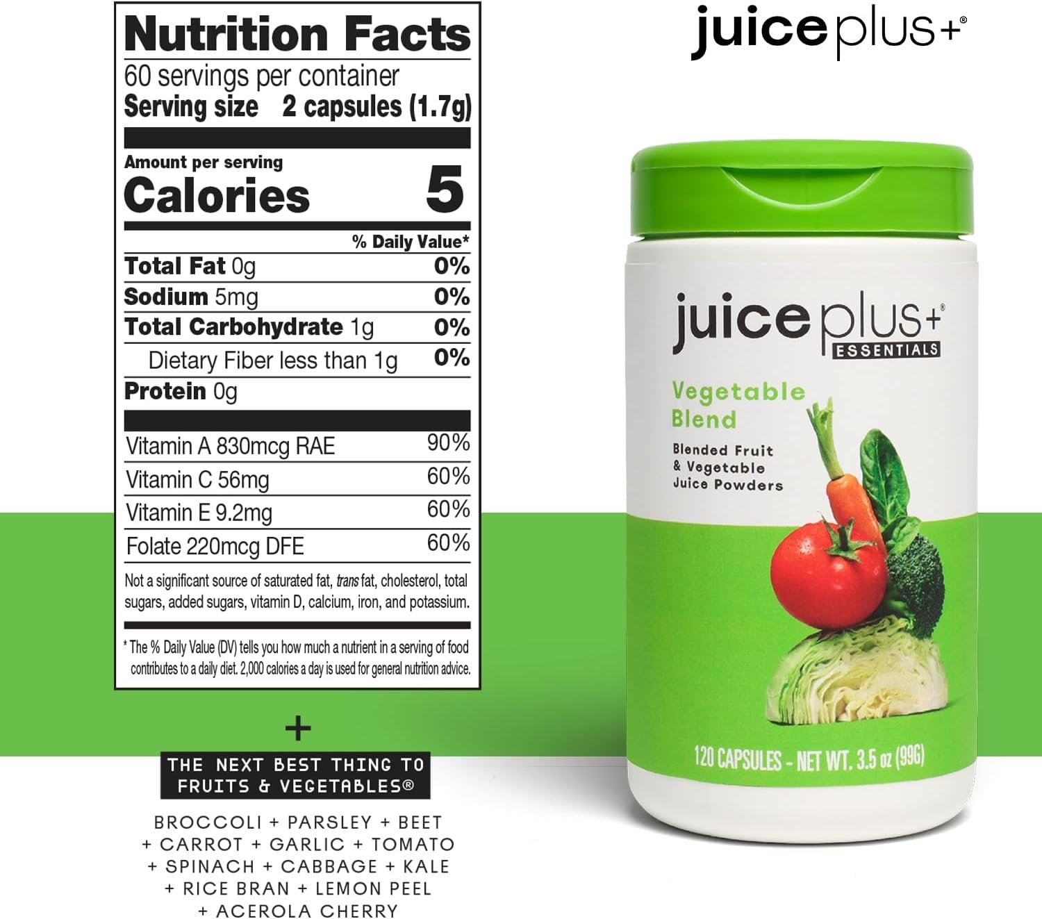 Juice Plus+ Vegetable Blend: with Broccoli, Parsley, Tomato & More - Plant-Based, Vegan, Gluten-Free, Non-GMO, Kosher - for Heart, Immune, Cognitive & Skin Health - 1 Bottle (60 Servings) - Image 4