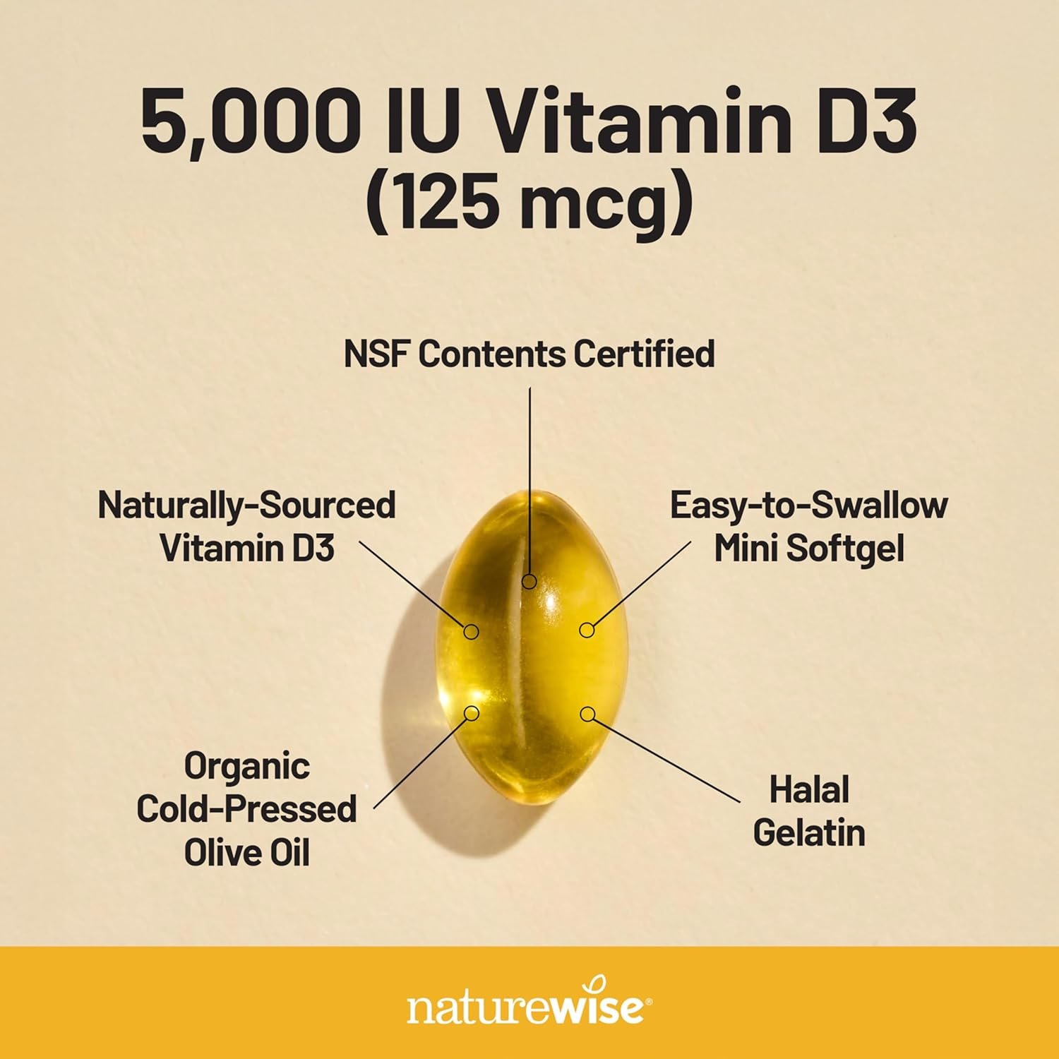 NatureWise Vitamin D3 5000iu (125 mcg) 1 Year Supply for Immune Support, Healthy Muscle Function, and Bone Health - Non-GMO, Gluten Free in Organic Extra Virgin Olive Oil, (Mini Softgel), 360 Count - Image 4