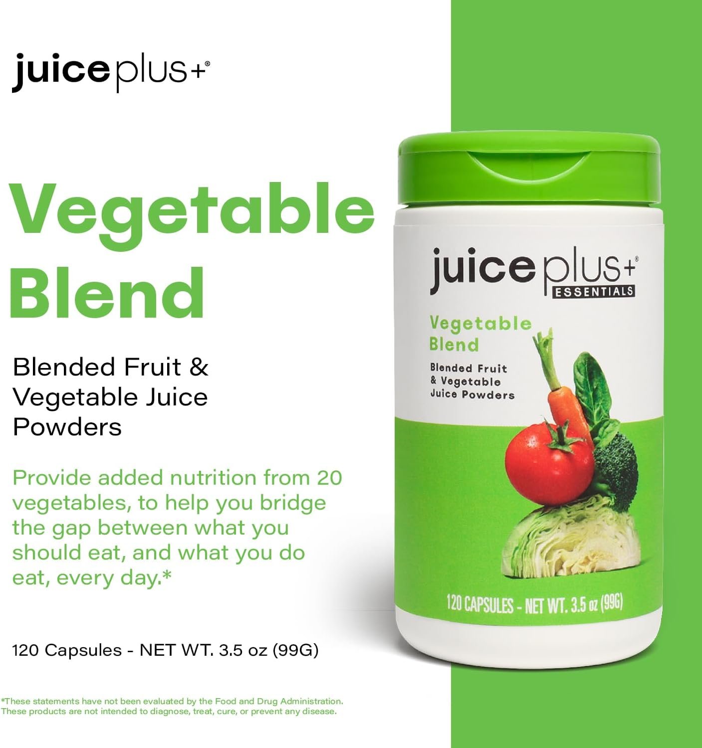Juice Plus+ Vegetable Blend: with Broccoli, Parsley, Tomato & More - Plant-Based, Vegan, Gluten-Free, Non-GMO, Kosher - for Heart, Immune, Cognitive & Skin Health - 1 Bottle (60 Servings) - Image 2
