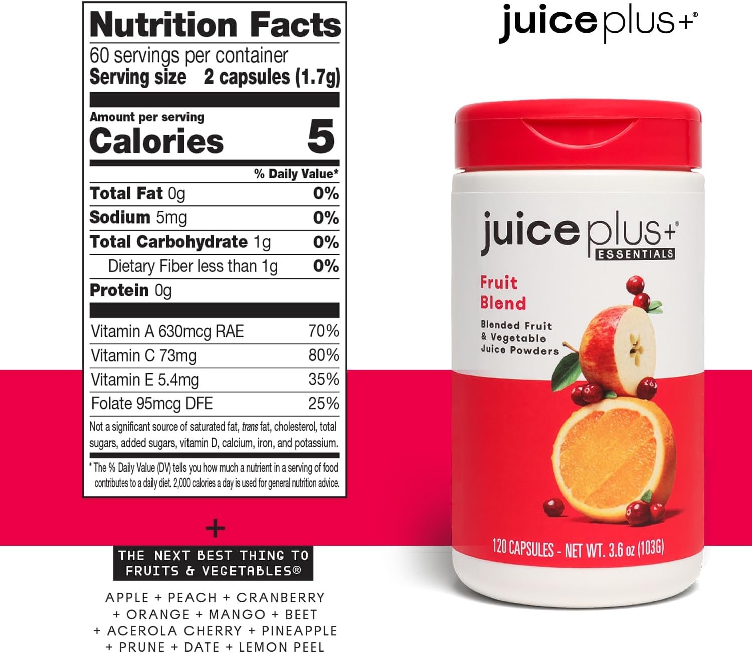 JuicePlus+ Fruit Blend: Plant-Based Whole Food Supplement with Apple, Peach, Cranberry, & More! - Vegan, Gluten-Free, Non-GMO, Kosher - Packed with Plant-Based Vitamins - 1 Bottle (60 Servings) - Image 4