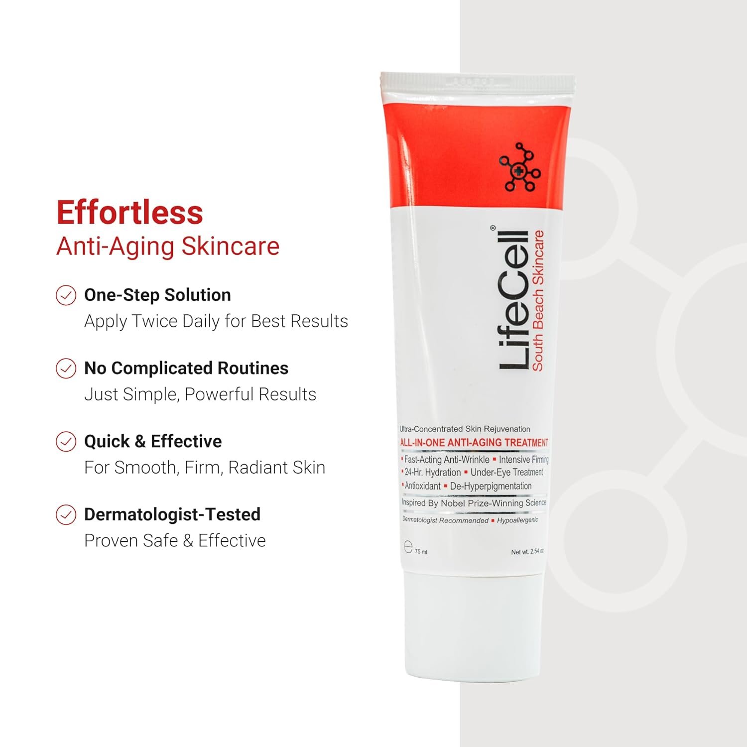 LifeCell All In One Anti-Aging Cream – Reduces Wrinkles, Fine Lines, Dark Circles & Sun Damage – Retinol, Vitamin C, DMAE & Hyaluronic Acid – Fragrance-Free, for All Skin Types (2.54oz) - Image 3