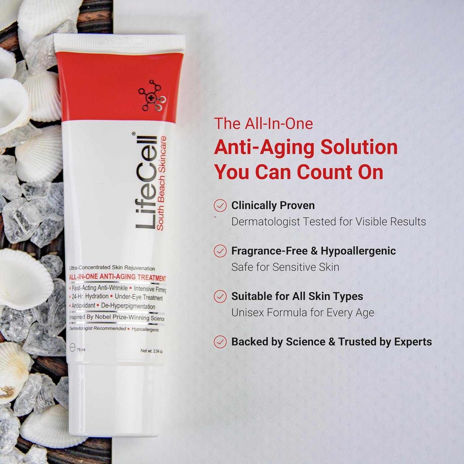 LifeCell All In One Anti-Aging Cream – Reduces Wrinkles, Fine Lines, Dark Circles & Sun Damage – Retinol, Vitamin C, DMAE & Hyaluronic Acid – Fragrance-Free, for All Skin Types (2.54oz) - Image 2