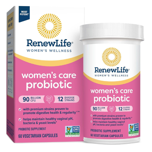 Renew Life Women's Probiotic Capsules, Supports pH Balance for Women, Vaginal, Urinary, Digestive and Immune Health, L. Rhamnosus GG, Dairy, Soy and Gluten-Free, 90 Billion CFU - 60 Ct
