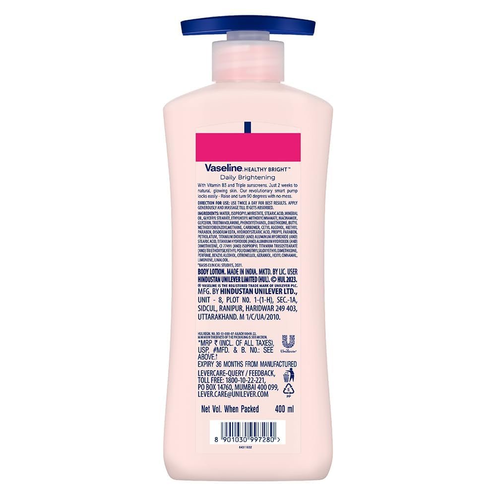 Vaseline Healthy Daily Body Lotion with Vitamin B3, Lightweight Daily Use Moisturizing Lotion – 400 ml (13.52 fl oz) - Image 3