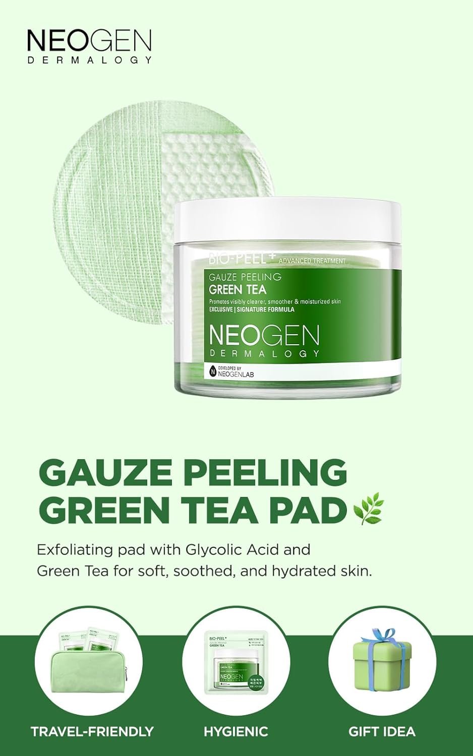 DERMALOGY by NEOGENLAB Bio-Peel Gauze Peeling Pads, Green Tea, 8 Count - Image 2
