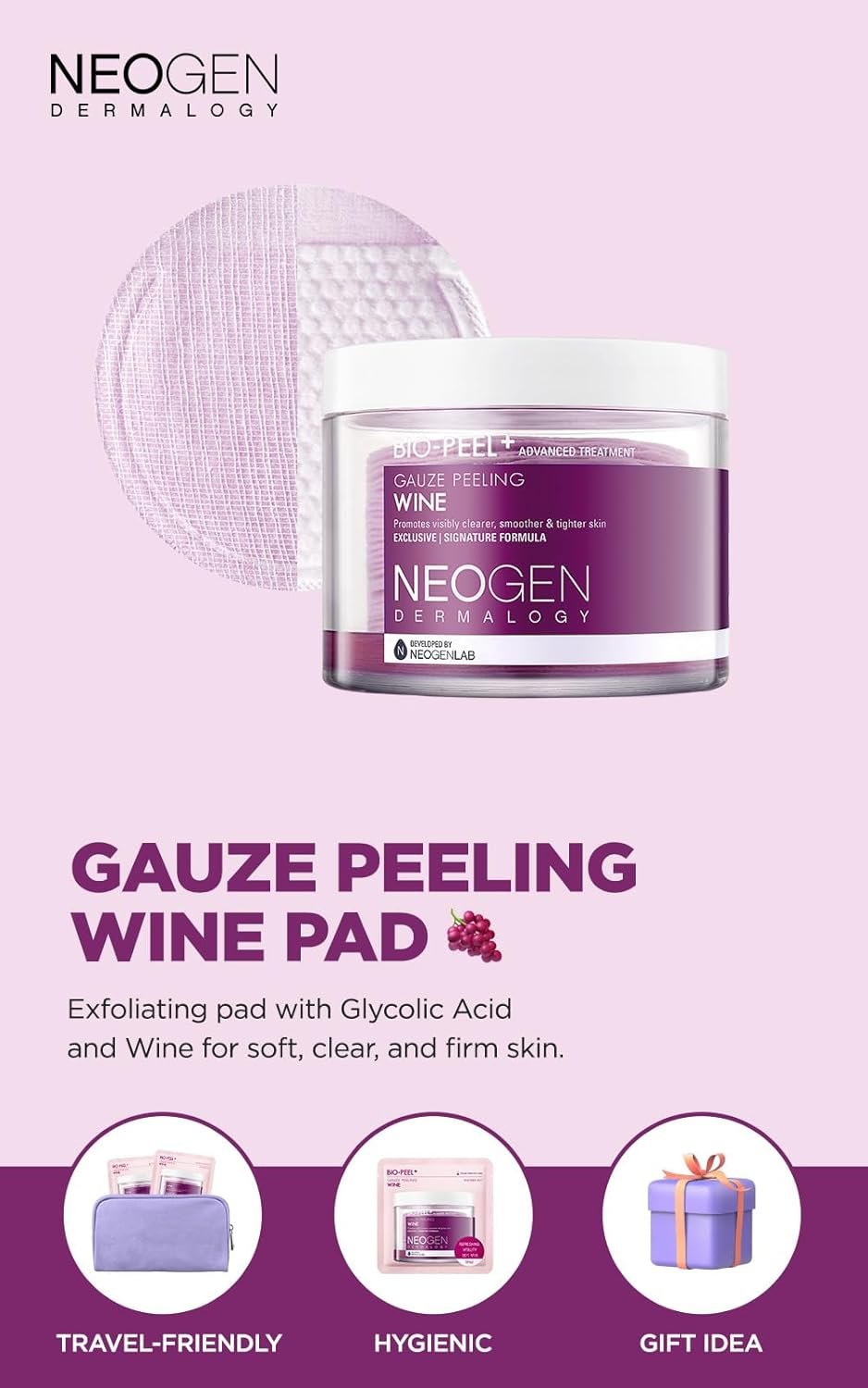 DERMALOGY by NEOGENLAB Bio-Peel Gauze Peeling Pads (Wine, 8 pcs) - Image 2