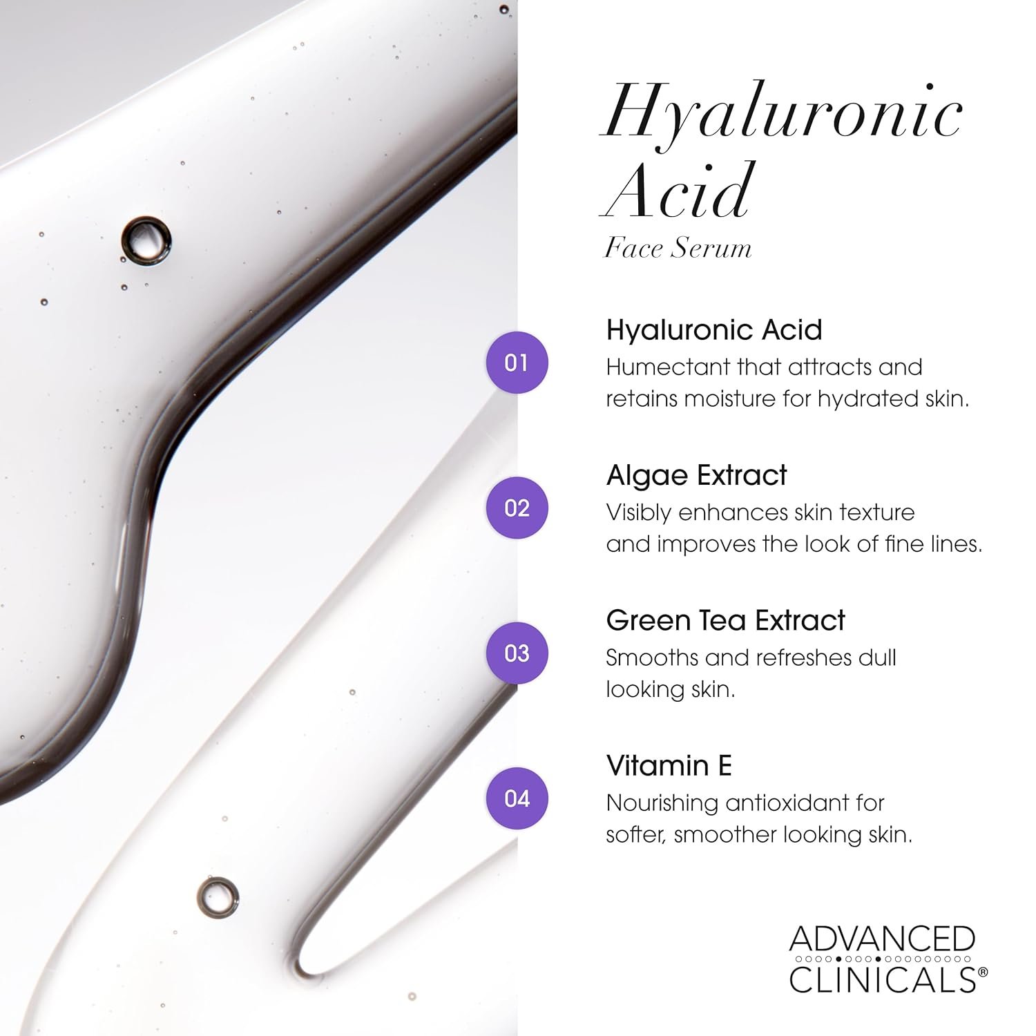Advanced Clinicals Hyaluronic Acid Serum For Face | Moisturizing Facial Skin Care Products | Hydrating Serum For Face Helps Improve Look Of Wrinkles, Fine Lines, & Uneven Dry Skin Texture, 1.75 Fl Oz - Image 4