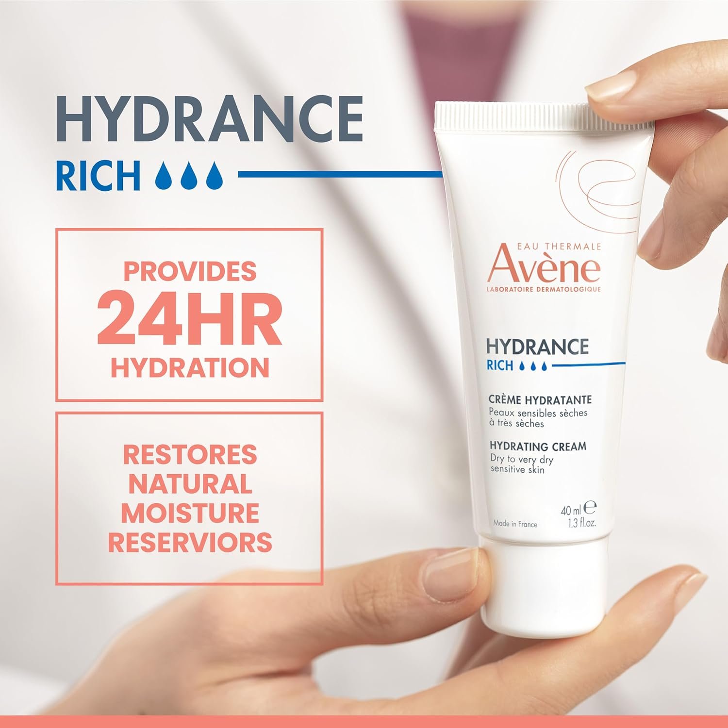 Avène Hydrance RICH Hydrating Cream, Daily Face Moisturizer, Soothes feelings of skin tightness & discomfort associated with dryness, Dry skin moisturizer, Non-Comedogenic, 1.3 Oz - Image 2