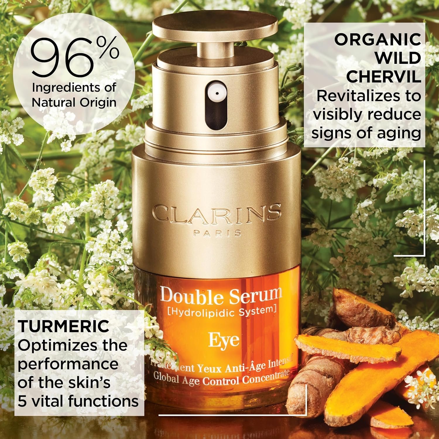 Clarins DOUBLE SERUM EYE | Anti-Aging Eye Treatment | Visibly Smoothes, Firms, Hydrates and Revitalizes For More Youthful-Looking Eyes In Just 7 Days* | 13 Plant Extracts, Including Turmeric | 0.6 Oz - Image 2