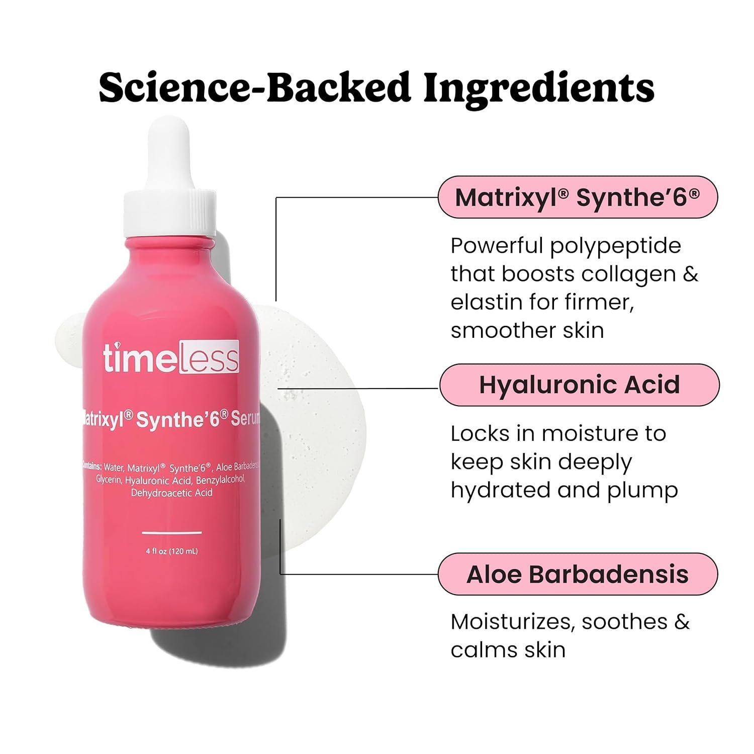Timeless Skin Care Matrixyl Synthe’6 Serum - Face Serum for Skin Care - with Hyaluronic Acid for Hydration - 4 oz - Image 3