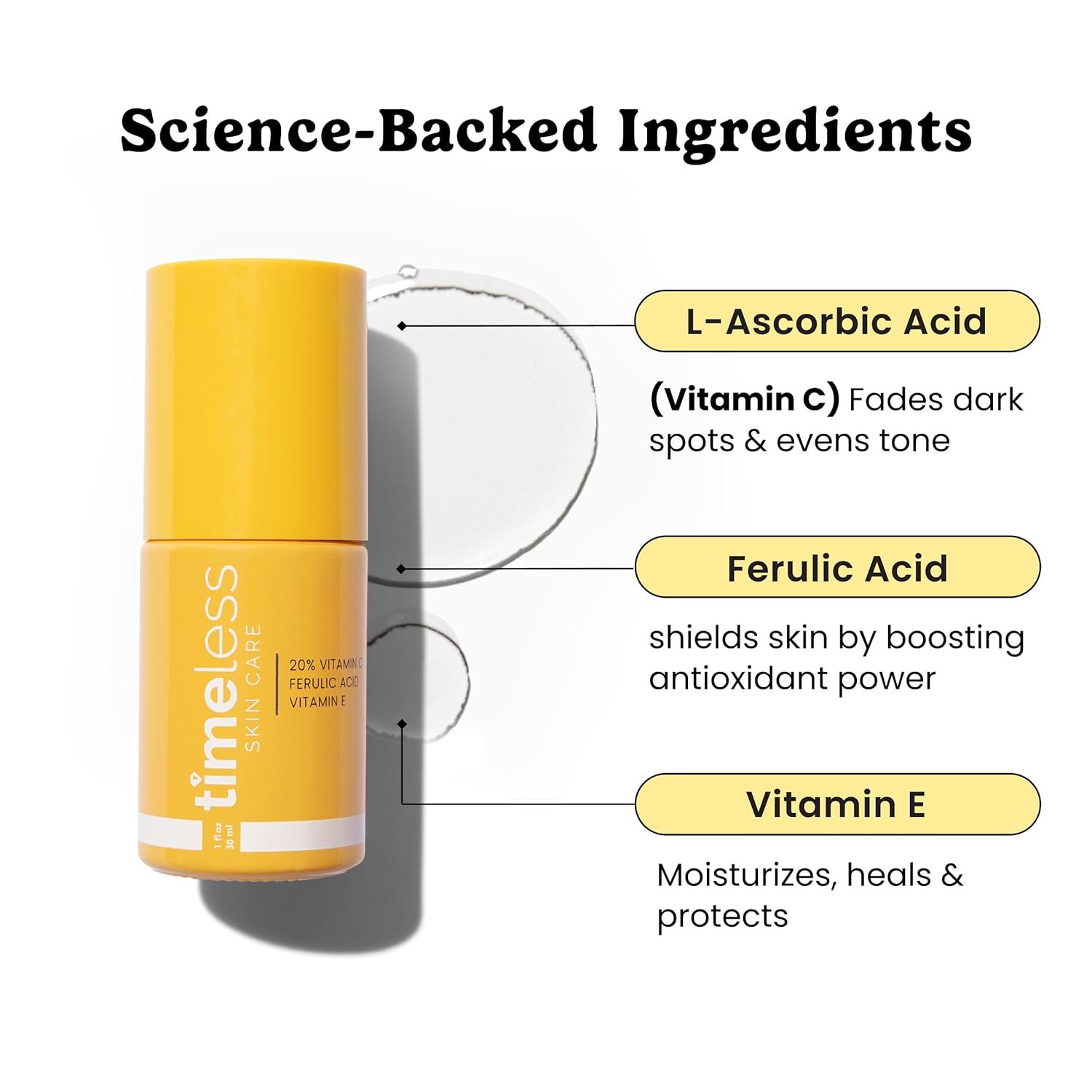 Timeless Skin Care Vitamin C Serum with Vitamin E & Ferulic Acid - Brightening Serum - for Oily & Dry Skin - Fragrance-Free - 1 oz - Image 3